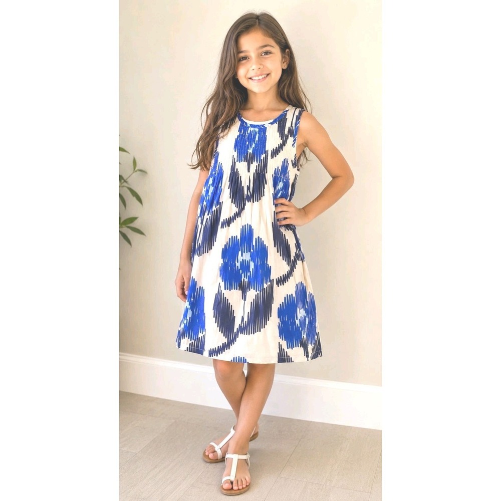 PINK CHICKEN Girl Dress 100% Cotton Line Cottagecore Boho Ikat Resort Coastal 10